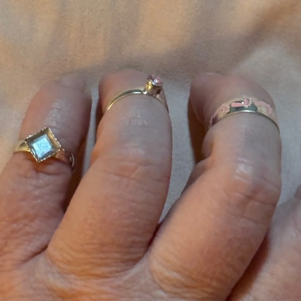 Silver, Pink Baby Feets Ring Set of 3 NWT
